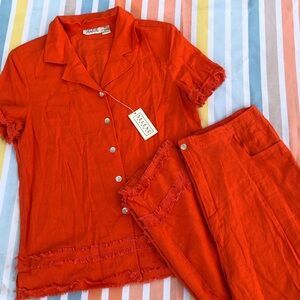 Orange Button-Up Shirt and Shorts Set